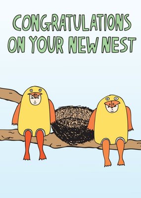 Funny Illustration Of A Couple Wearing Bird Costumes New Home Congratulations Card