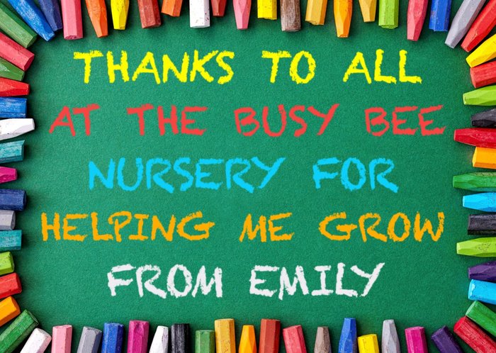 Multi-Coloured Chalk Thank You Nursery Card