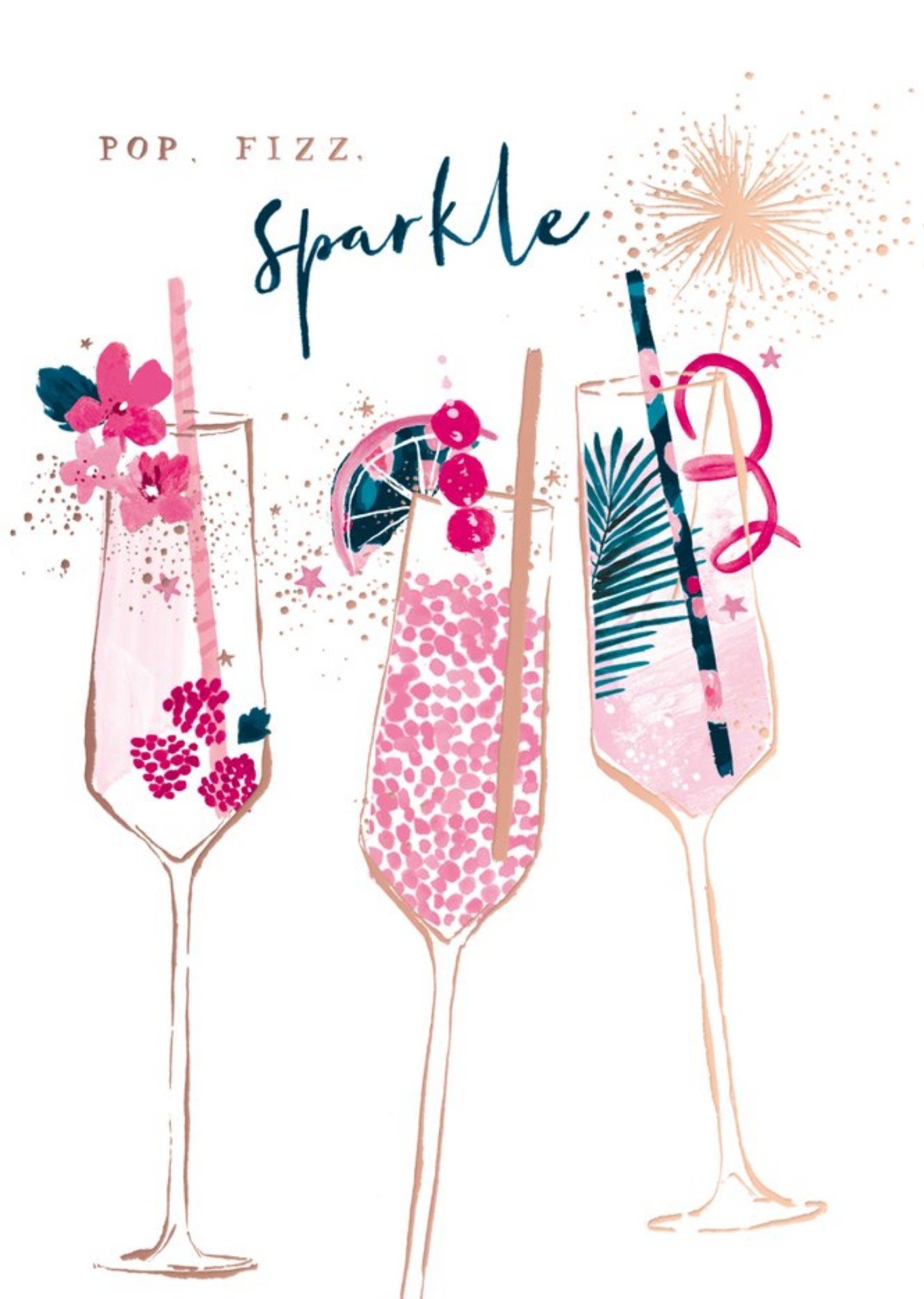 Moonpig Pink Cocktails Pop Fizz Sparkle Card Ecard