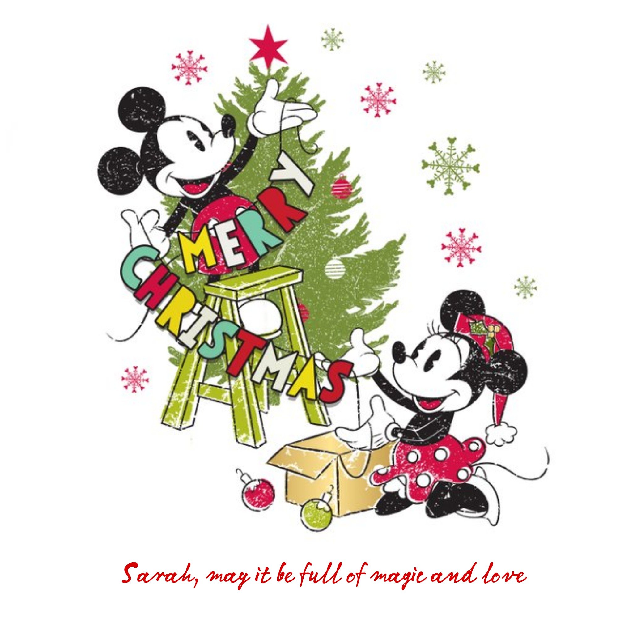 Mickey Mouse Disney Vintage Minnie And Mickey Christmas Card, Square