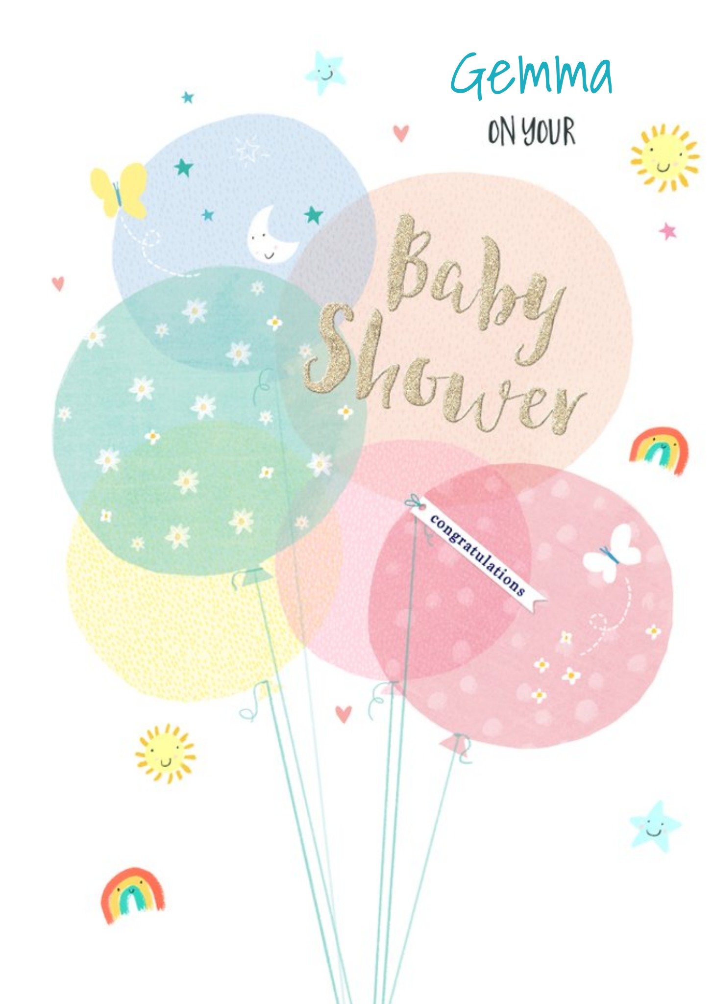 Cute Balloon Illustrations On Your Baby Shower Congratulations Card Ecard