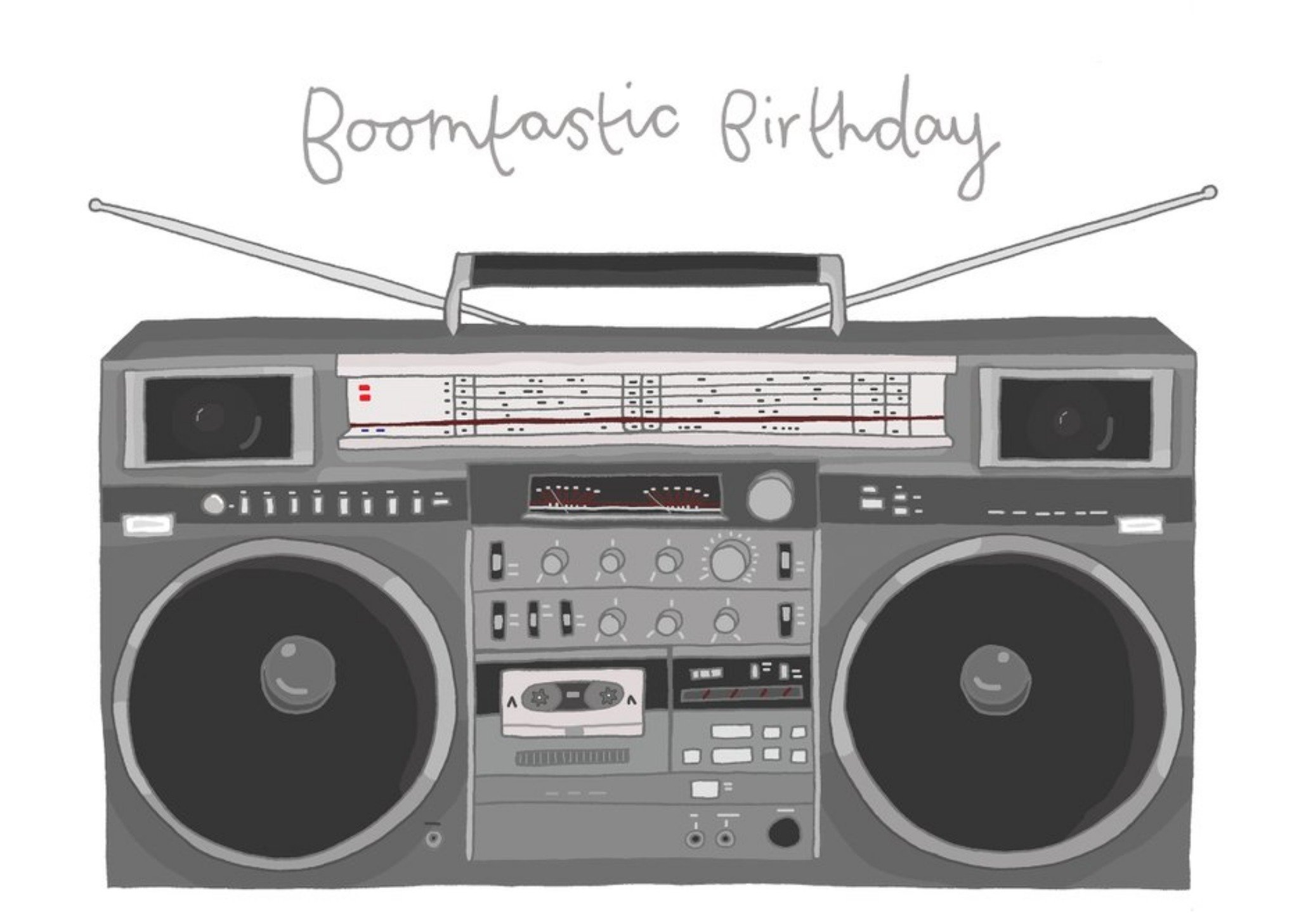 Moonpig Boombox Hip Hop Sound Centre Humour Old Illustration Retro Birthday Card, Large
