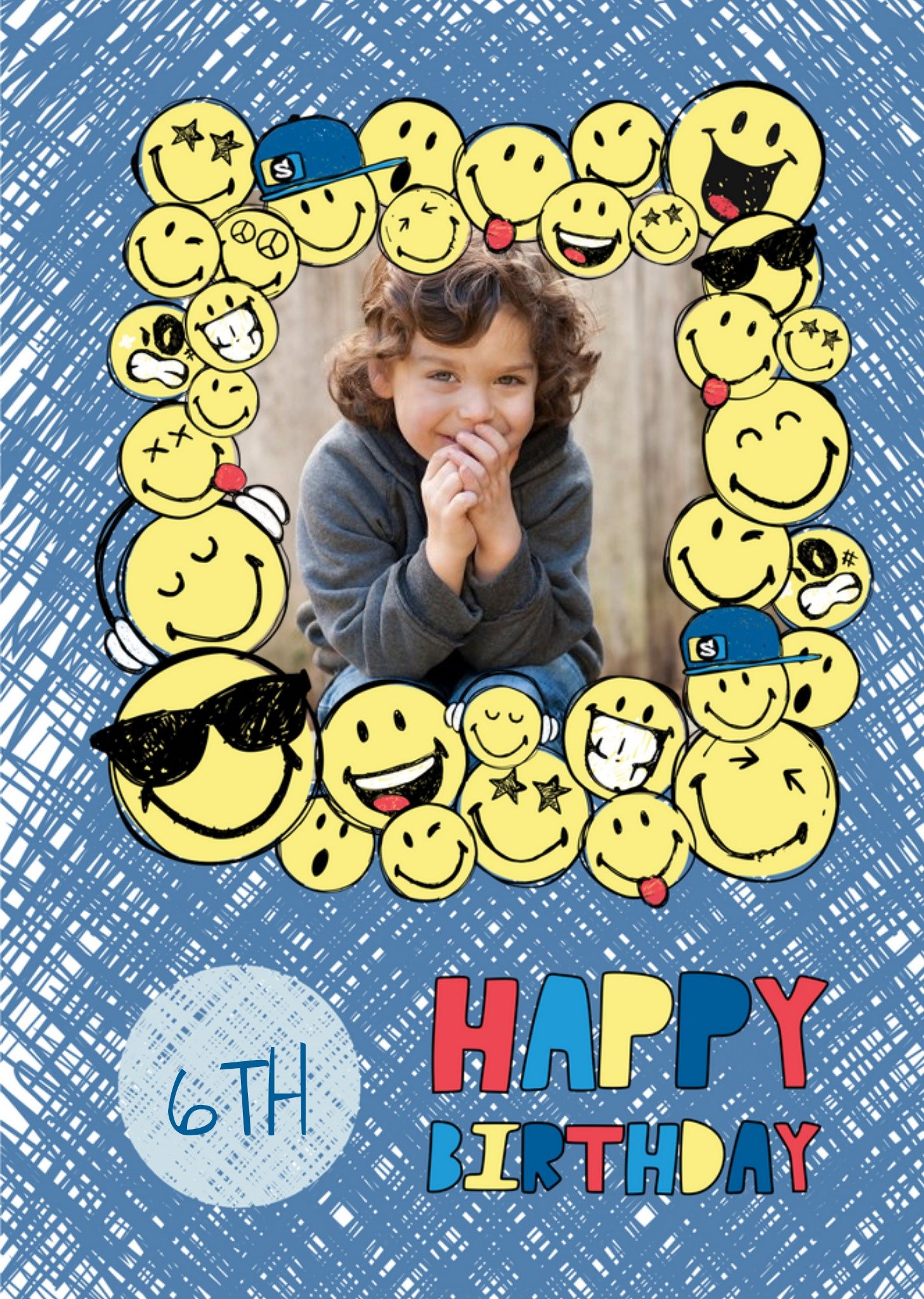 Moonpig Smiley World 6th Birthday Photo Upload Card, Large