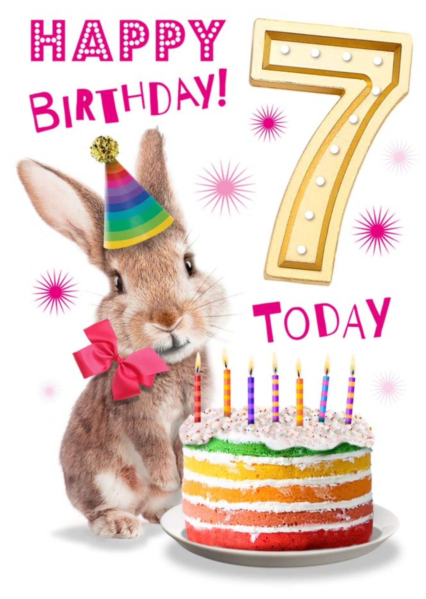 Cute Rabbit With Cake 7th Birthday Card Ecard