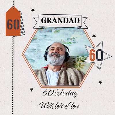 Modern Typographic Grandad Happy 60th Photo Upload Card