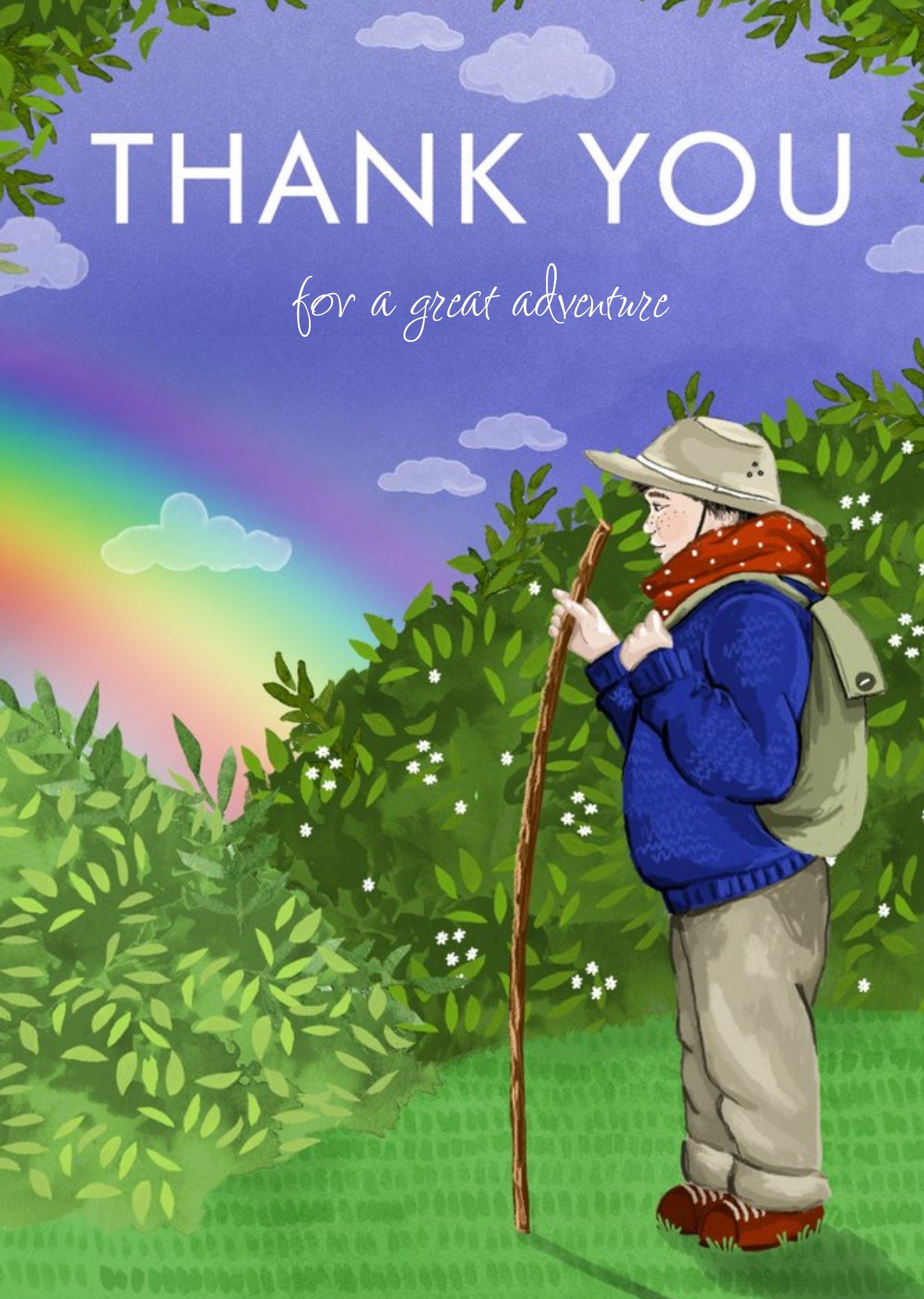 Okey Dokey Design Illustrated Travelling Hiking Adventure Rainbow Thank You Card, Large