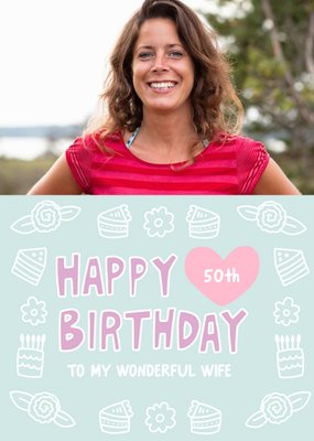 Fun Typographic Wife Photo Upload Birthday Card