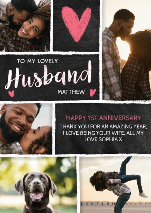 Chalkboard Photo Upload 1st Anniversary Card for Husband