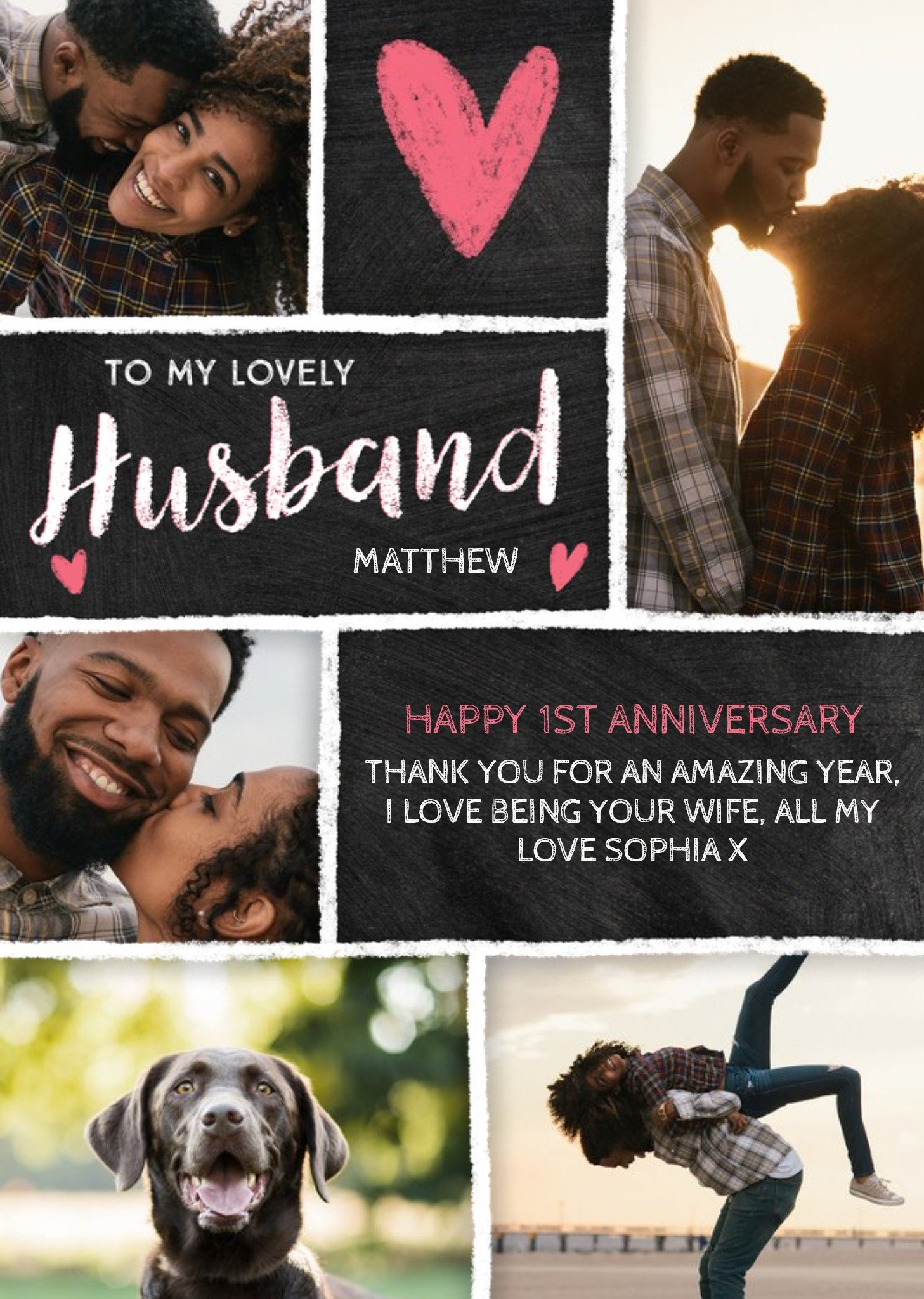 Moonpig Chalkboard Photo Upload 1st Anniversary Card For Husband, Large