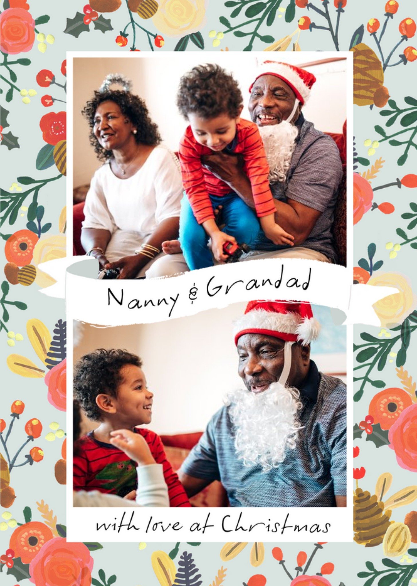 Moonpig Le Jardin De Fleur Christmas Photo Upload Card Nanny And Grandad With Love At Christmas Ecar
