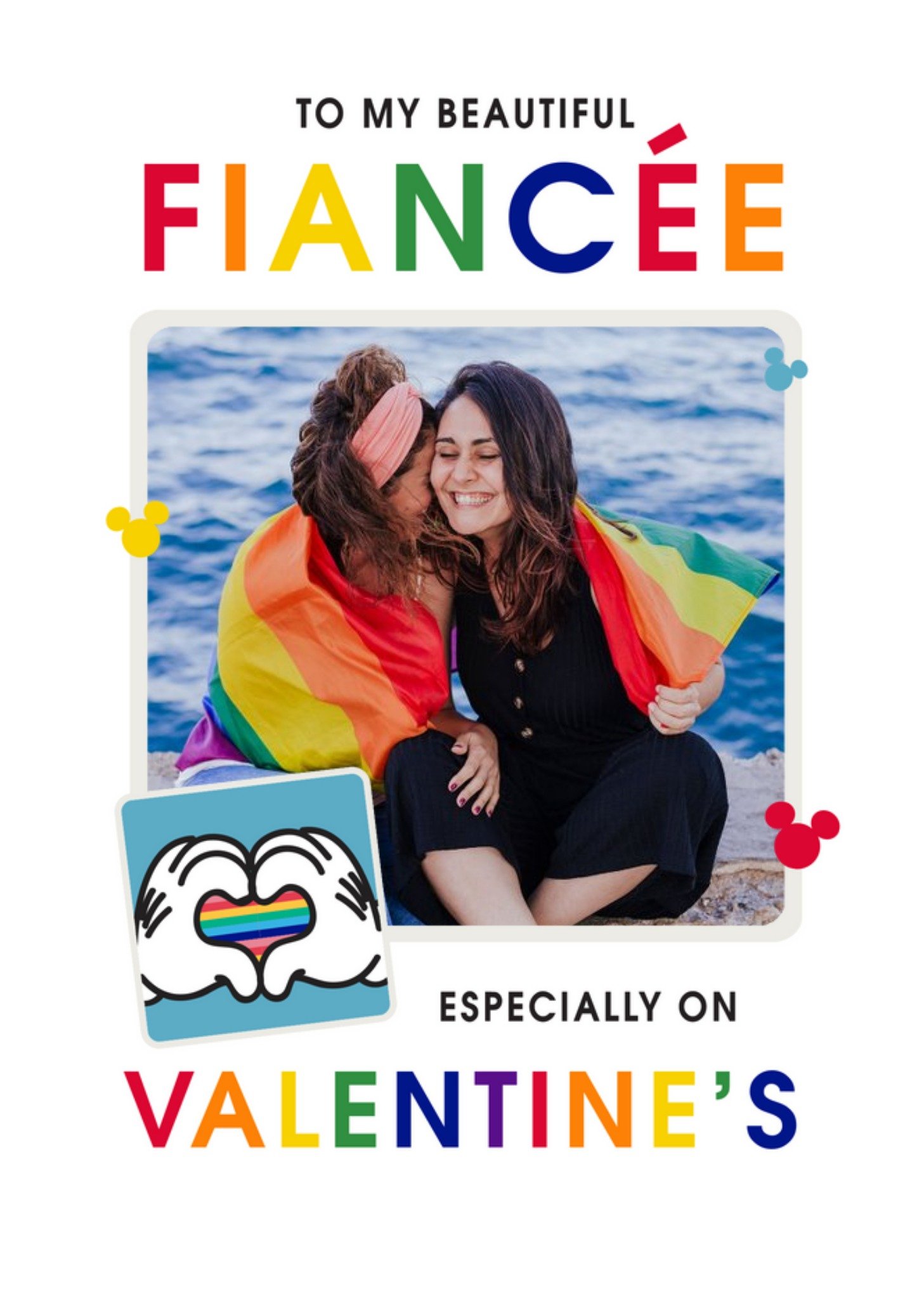 Disney Mickey Mouse LGBTQ Fiancée Photo Upload Valentines Day Card Ecard