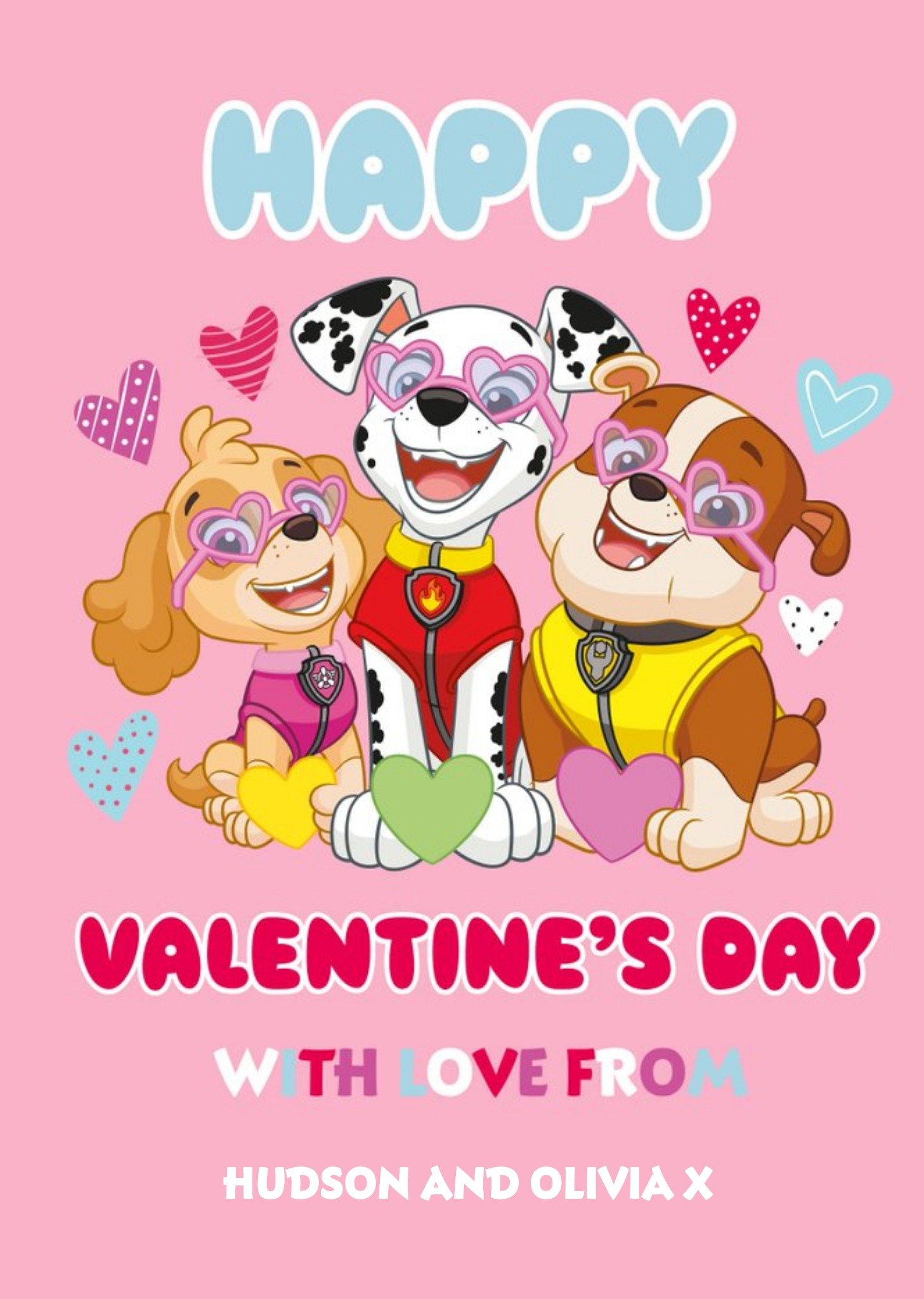 Paw Patrol Happy Valentines Day Personalised Card, Large