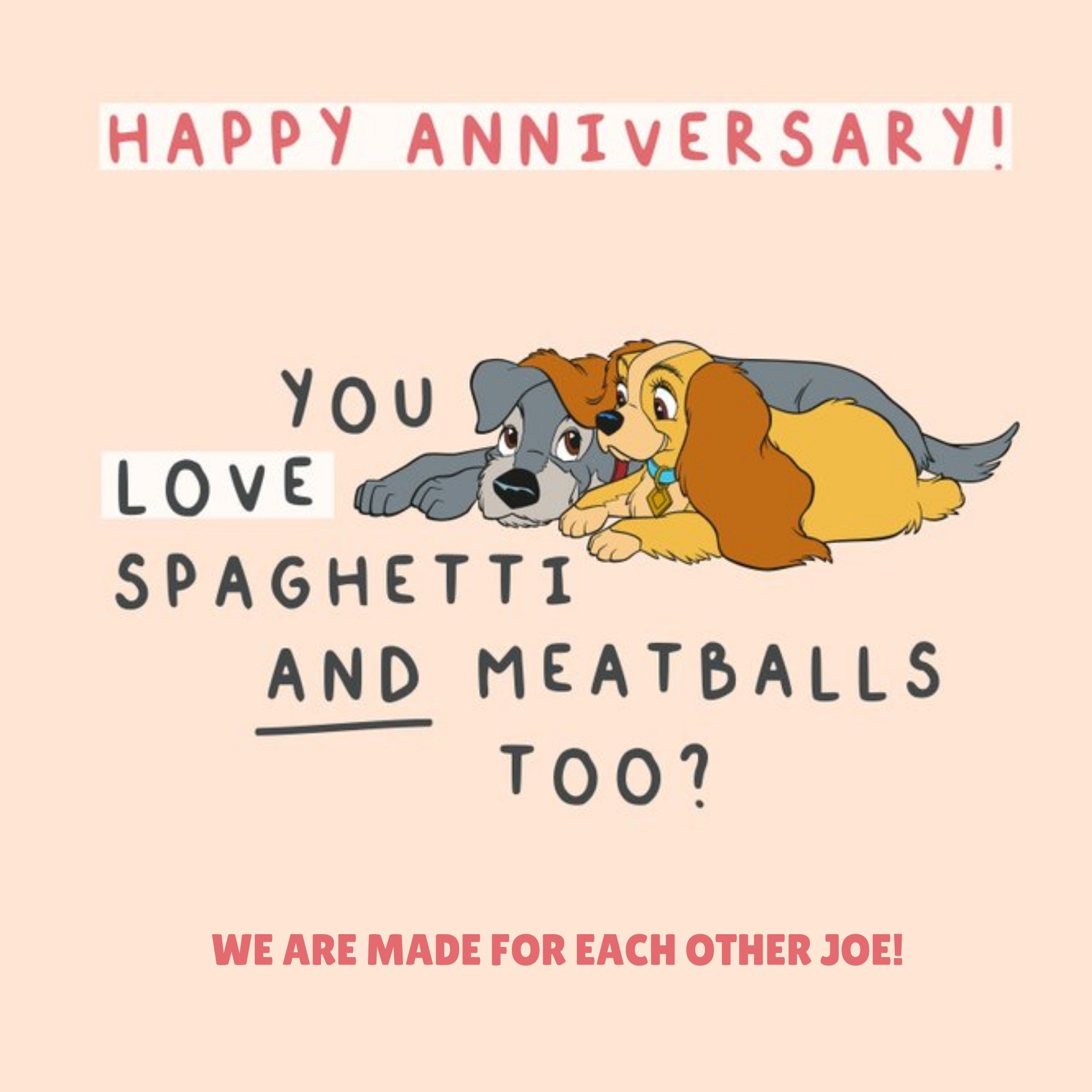 Disney Lady And The Tramp Spaghetti And Meatballs Anniversary Card, Square