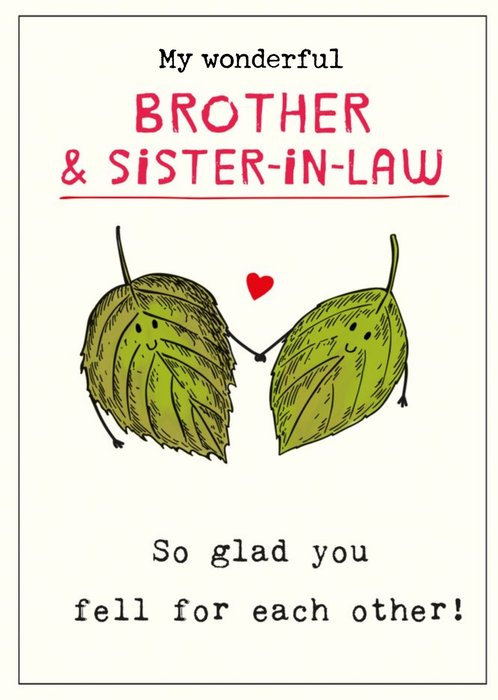 Cute Illustrative Smiling Leaves Brother & Sister-in-Law Anniversary Card
