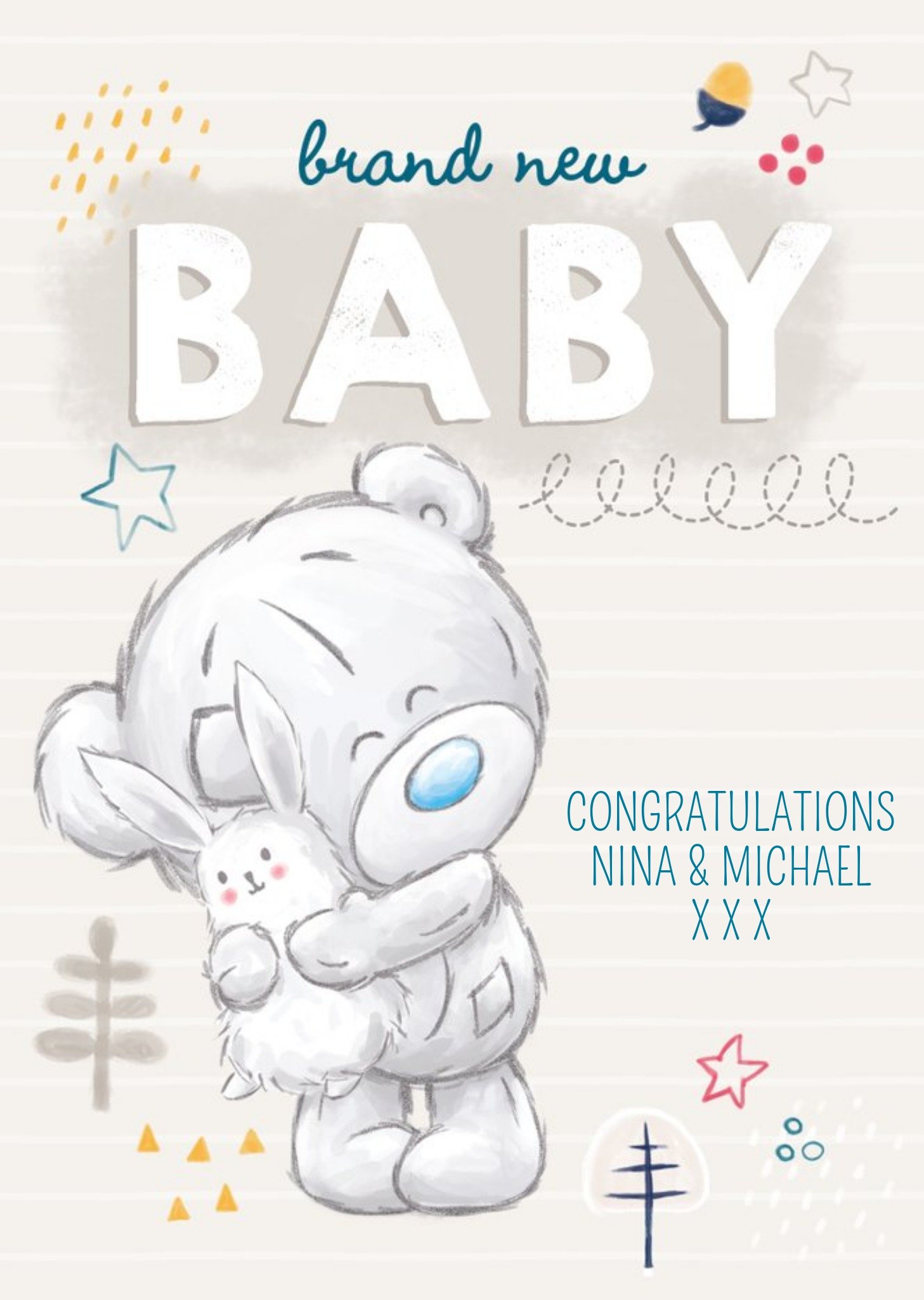 Tiny Tatty Teddy Me To You Tatty Teddy Brand New Baby Personalised Card, Large