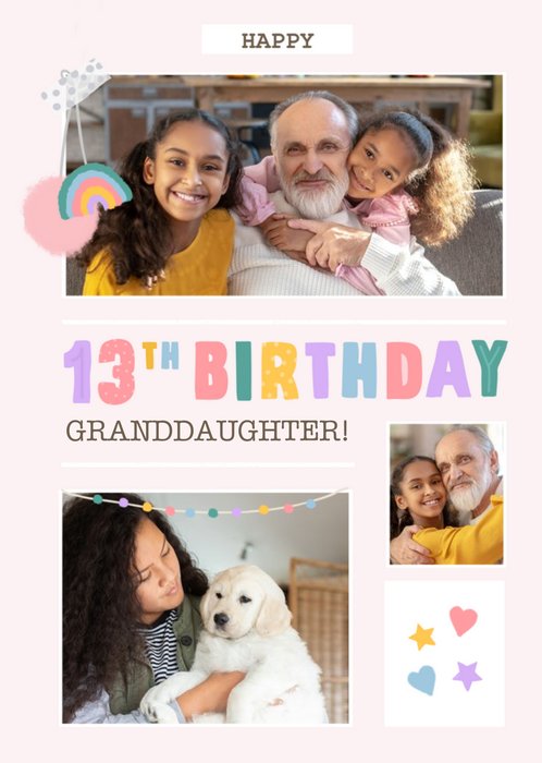 Picture Frames With Colourful Typography Granddaughter's Thirteenth Photo Upload Birthday Card