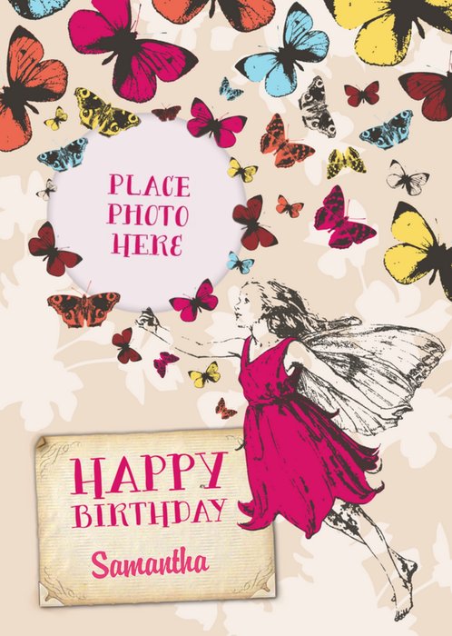 Butterflies And Fairy Personalised Photo Upload Happy Birthday Card