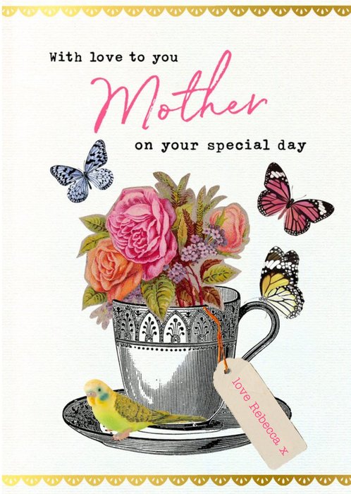 Vintage Flowers Butterflies Mother's Day Card
