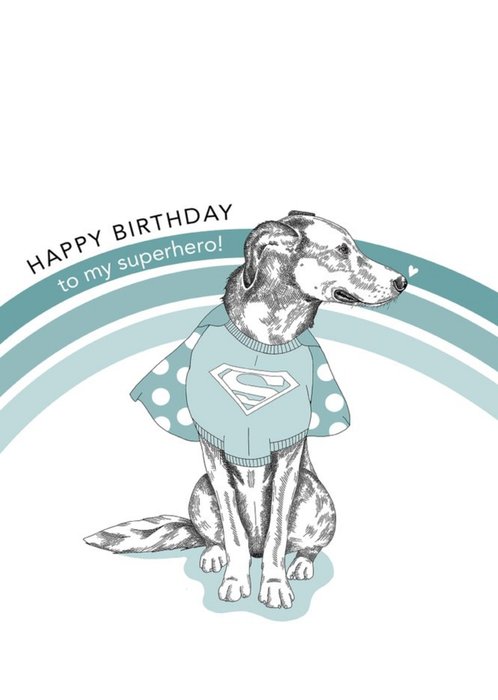 Modern Cute Illustration Superhero Dog Birthday Card