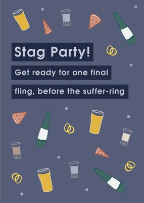 Stag Party Invite Illustrated Beer Shots Pizza Stag Do Card