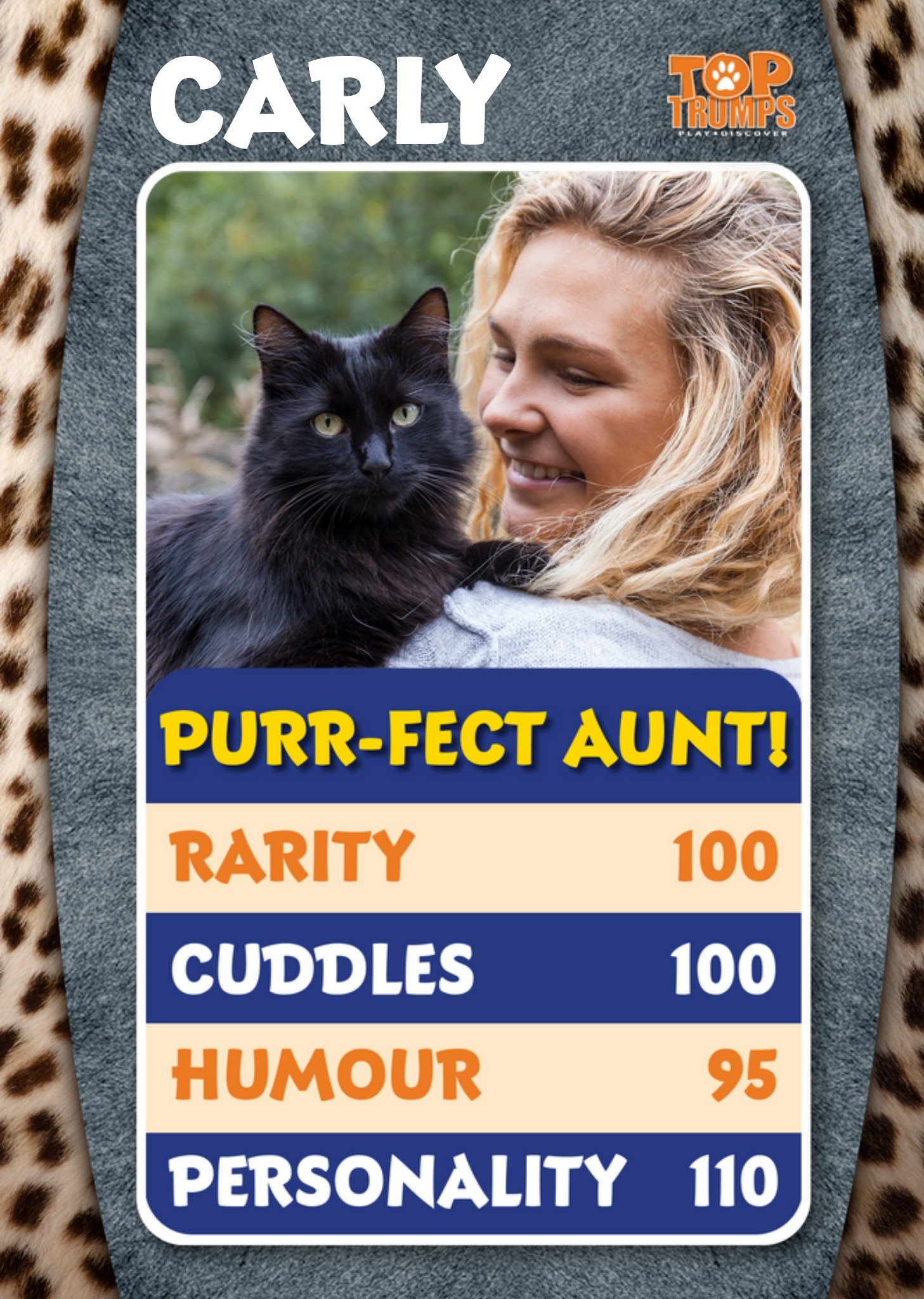 Moonpig Top Trumps Purrfect Aunt Photo Upload Birthday Card, Large