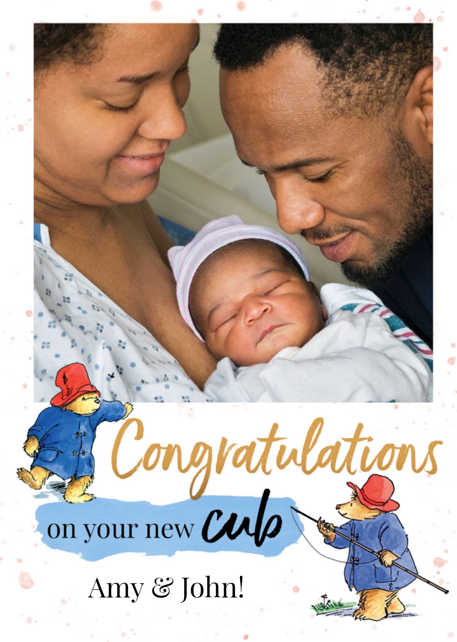 Congratulations On Your New Cub Photo Upload New Baby Paddington Bear Card, Large