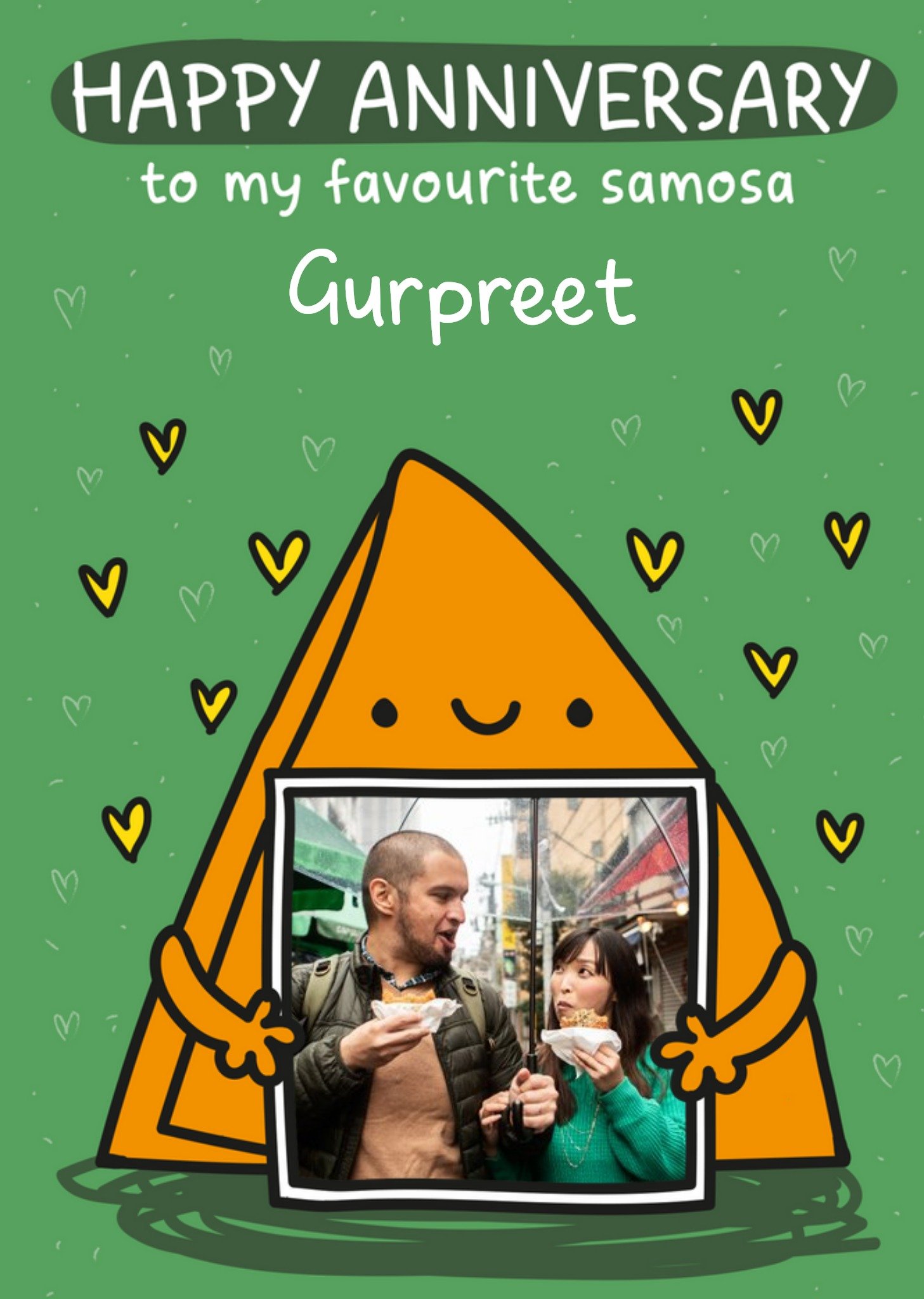 Cute Illustrated Samosa Photo Upload Anniversary Card