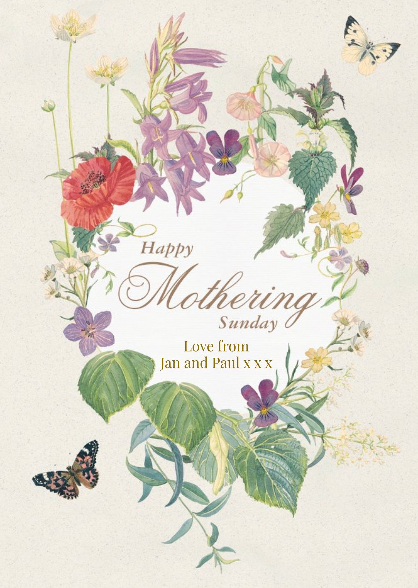 Edwardian Lady Spring Flowers And Butterflies Happy Mothering Sunday Card Ecard