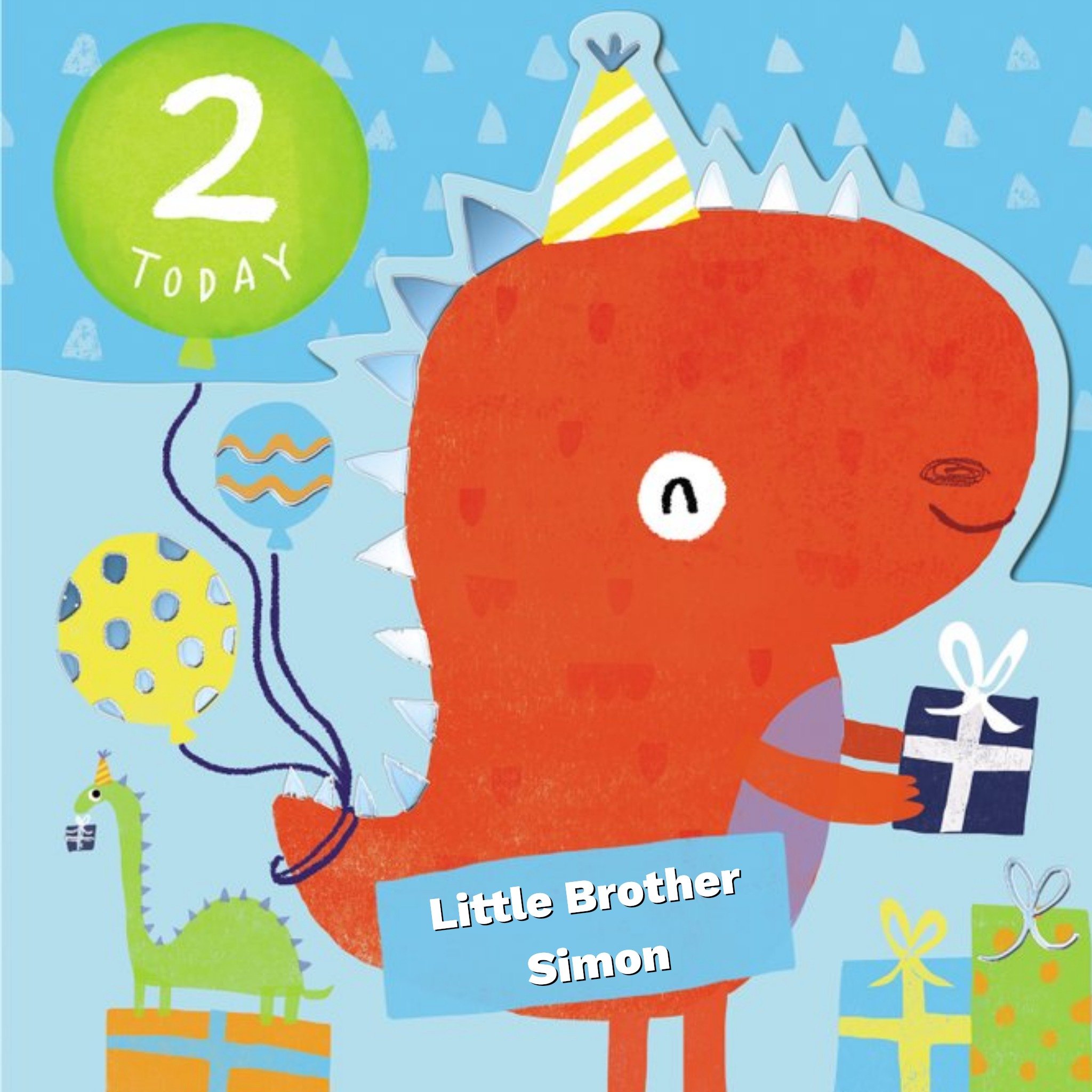 Moonpig Two Today Little Brother Happy Birthday - Birthday Dino, Square Card