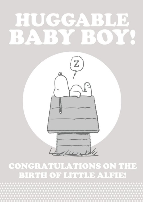Peanuts Huggable Baby Boy Personalised Card