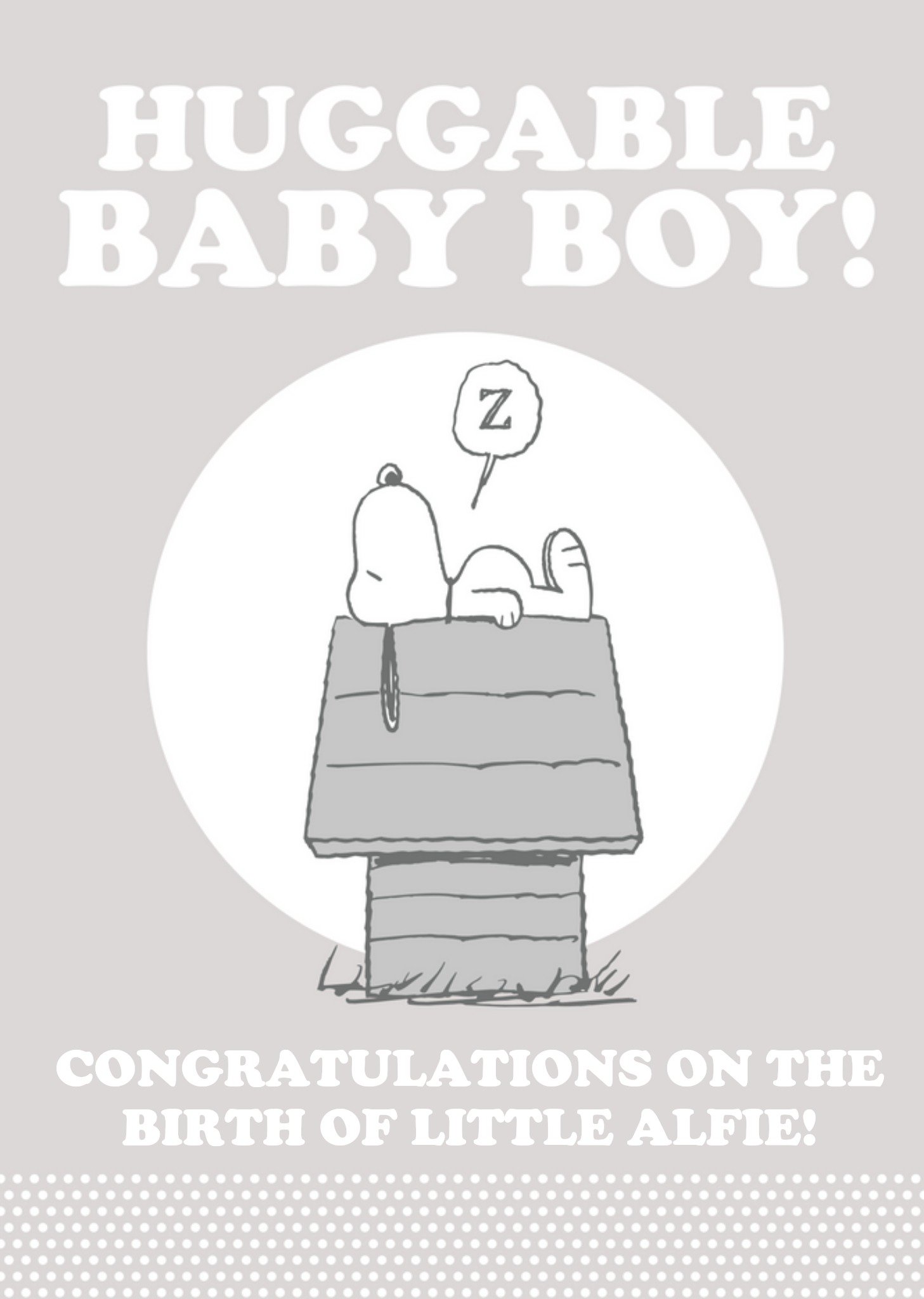 Moonpig Peanuts Huggable Baby Boy Personalised Card, Large
