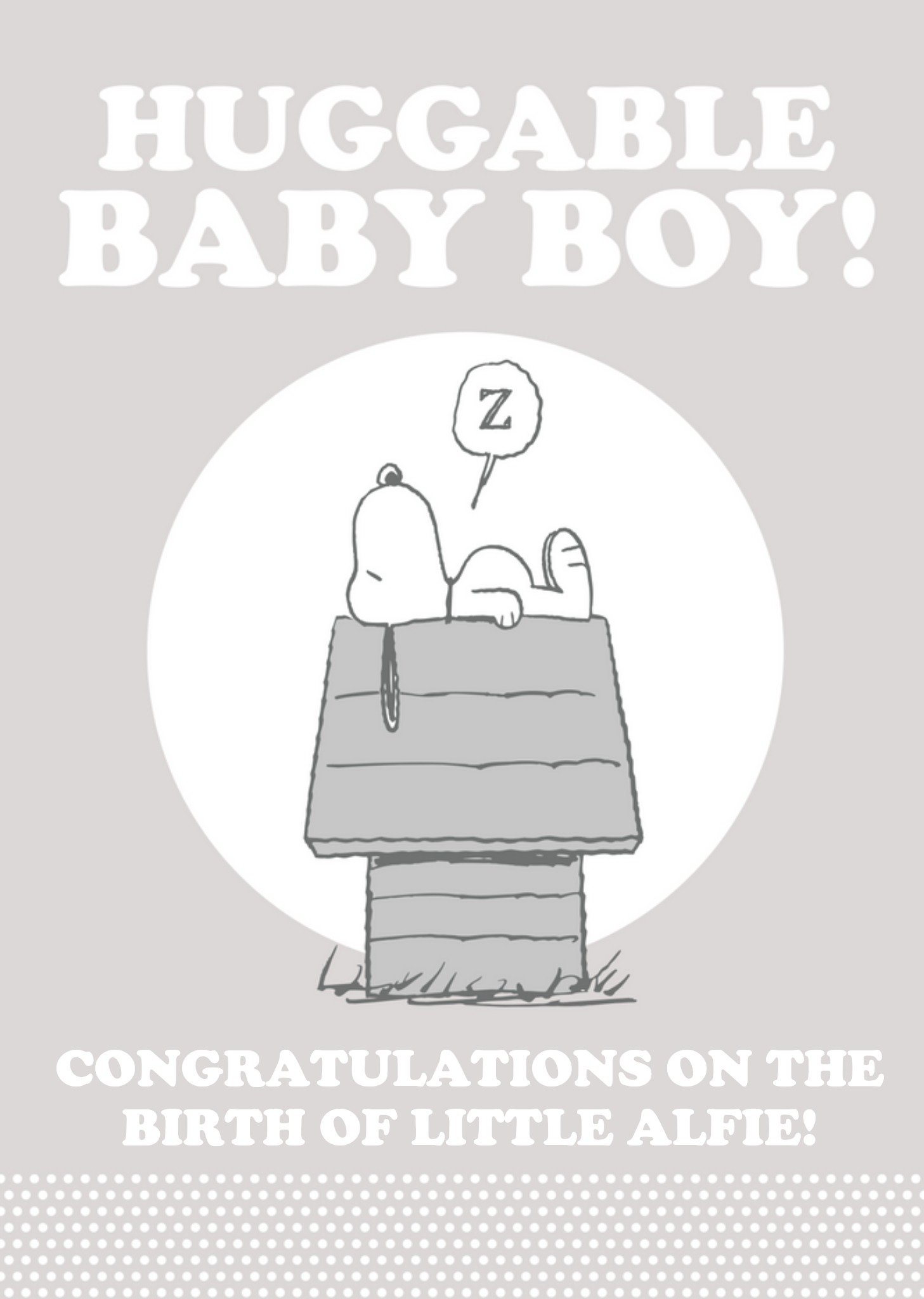 Peanuts Huggable Baby Boy Personalised Card Ecard