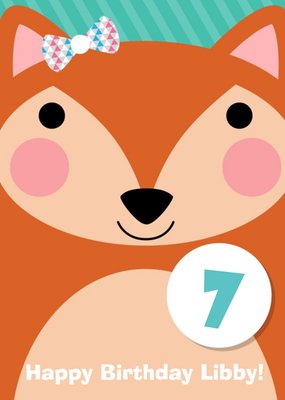 Cartoon Fox Personalised Happy 7th Birthday Card