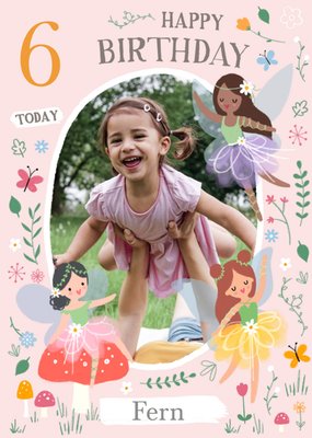 Illustrated Fairies Photo Upload Birthday Card
