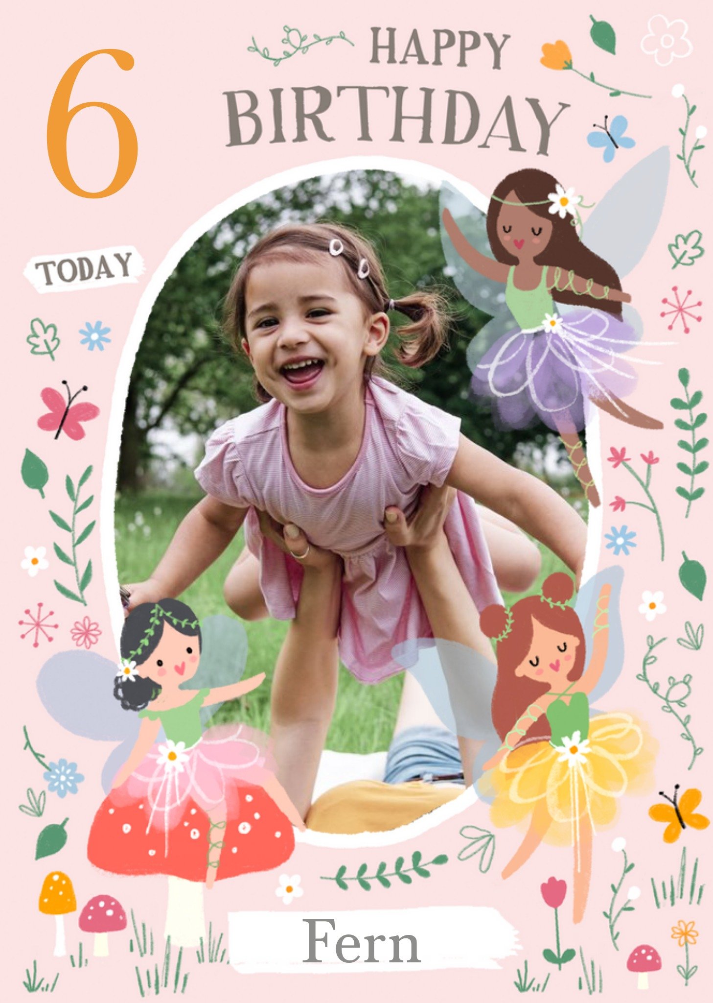Moonpig Illustrated Fairies Photo Upload Birthday Card Ecard