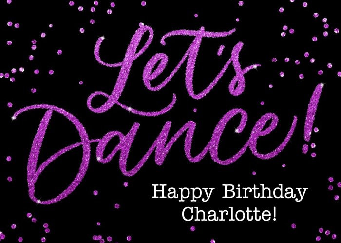 Purple Glitter Let's Dance Personalised Birthday Card
