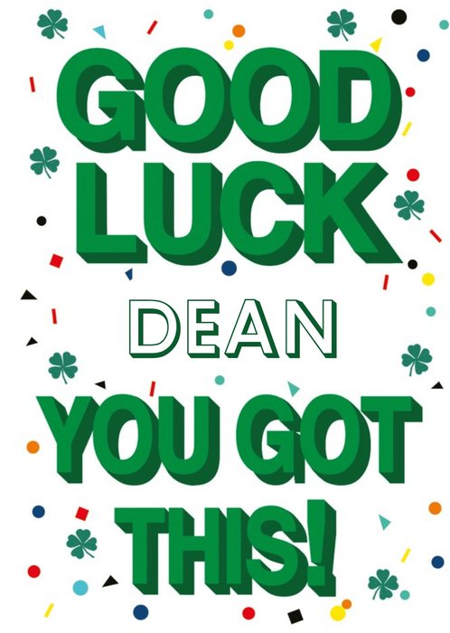 Personalised Green Typographic Good Luck Card | Moonpig