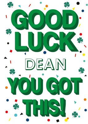 Personalised Green Typographic Good Luck Card