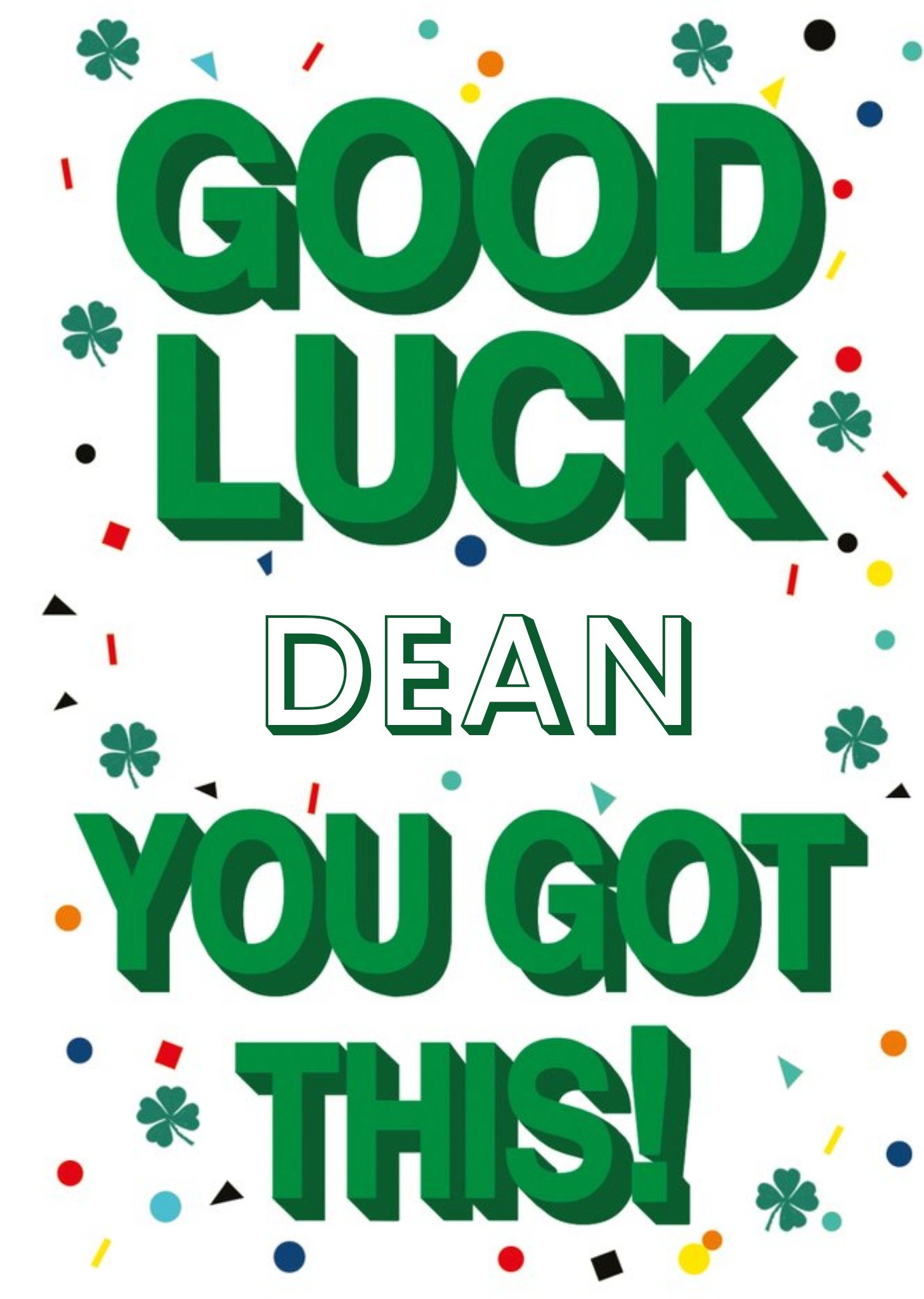 Personalised Green Typographic Good Luck Card