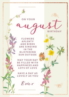 Edwardian Lady Floral August Birthday Card
