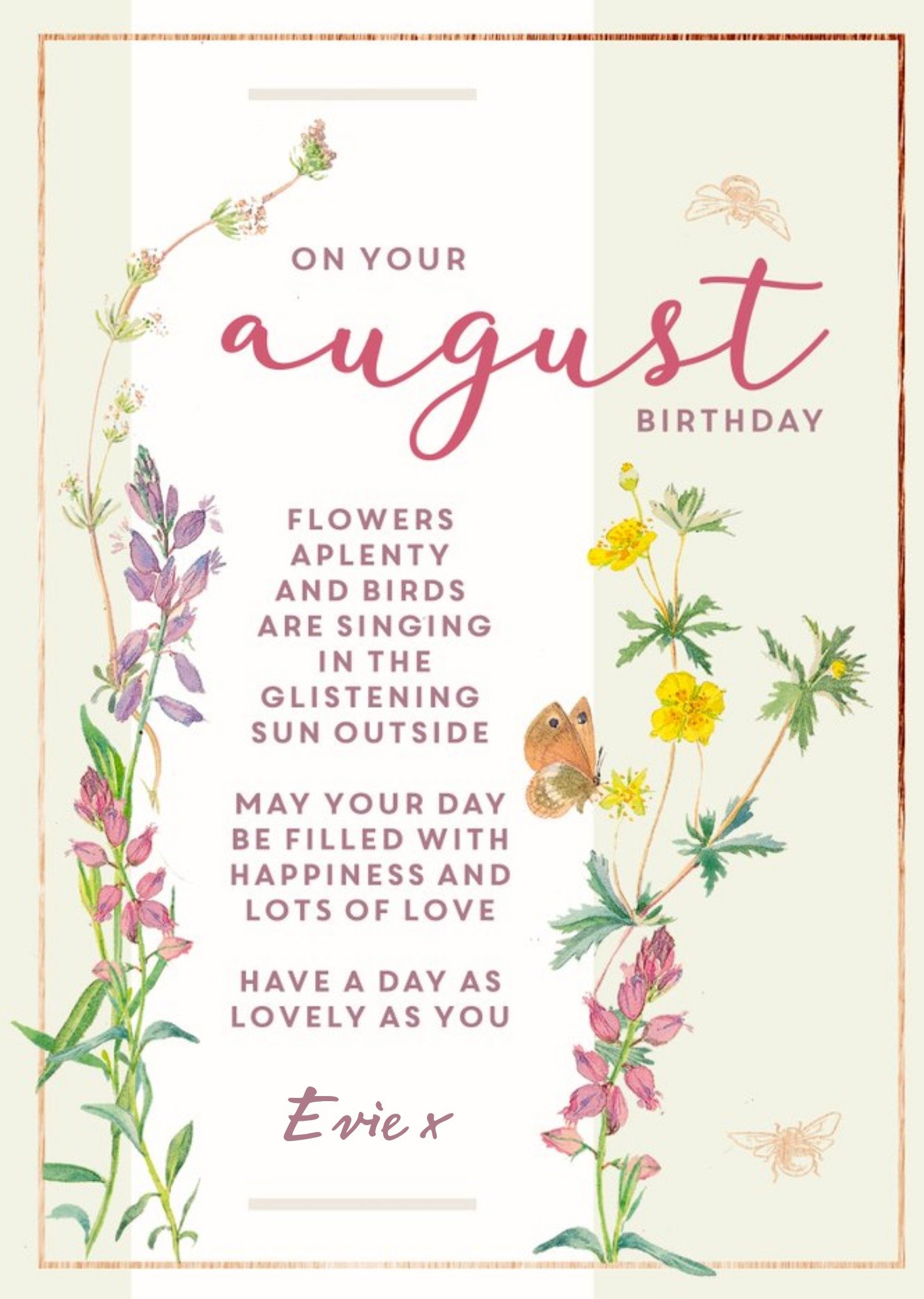 Edwardian Lady Floral August Birthday Card Ecard