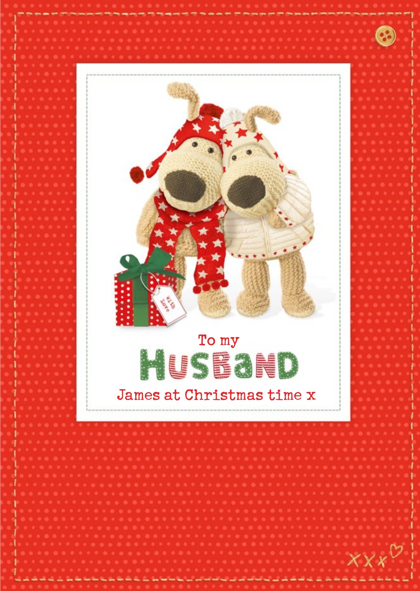 Boofle To Husband Sewn Personalised Christmas Card, Large