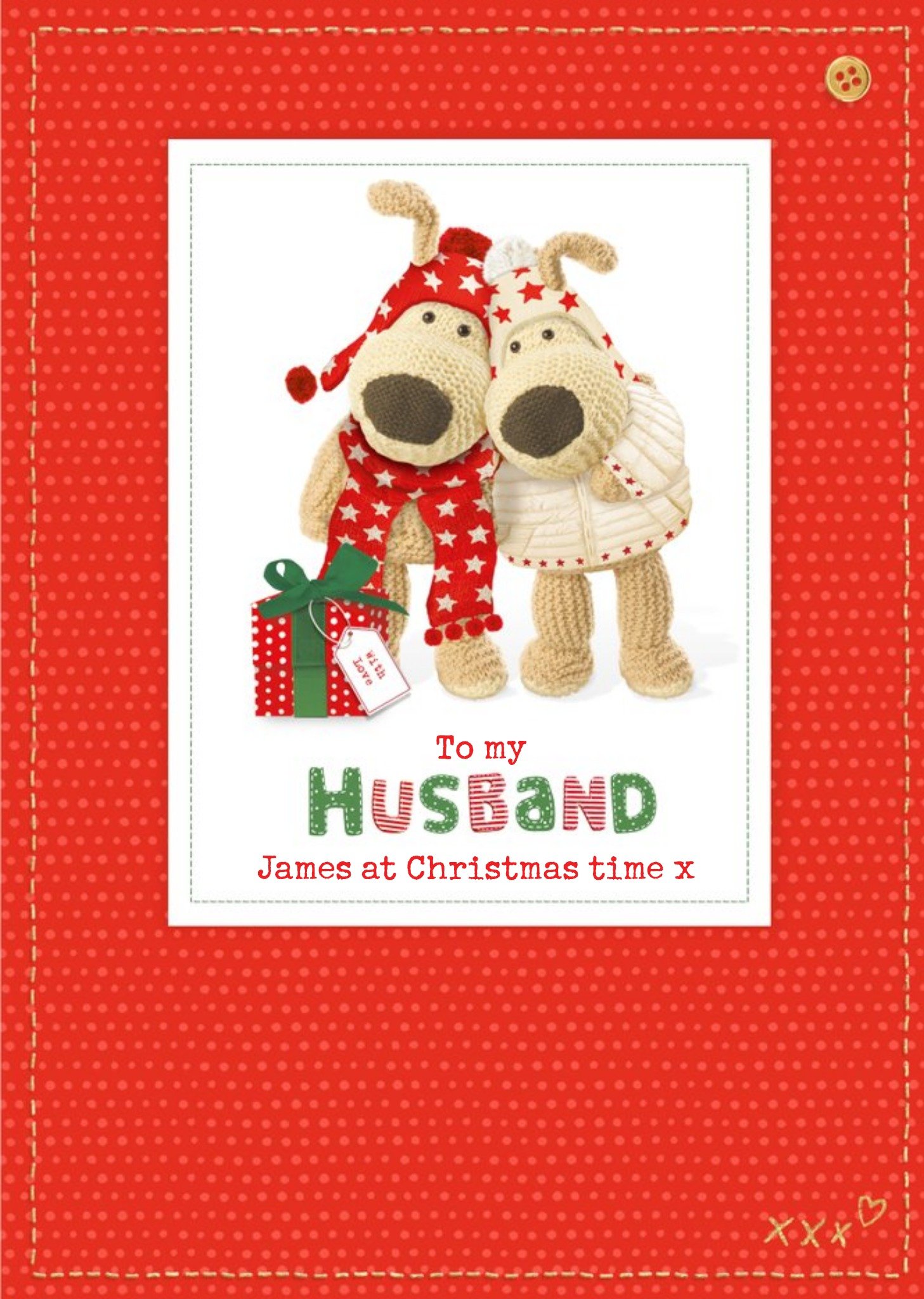 Boofle To Husband Sewn Personalised Christmas Card