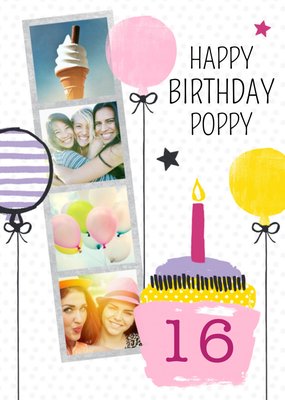 Cake And Candles Personalised Photo Upload Happy 16th Birthday Card
