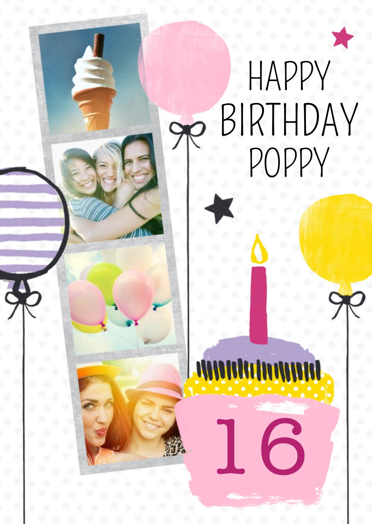Moonpig Cake And Candles Personalised Photo Upload Happy 16th Birthday Card, Large