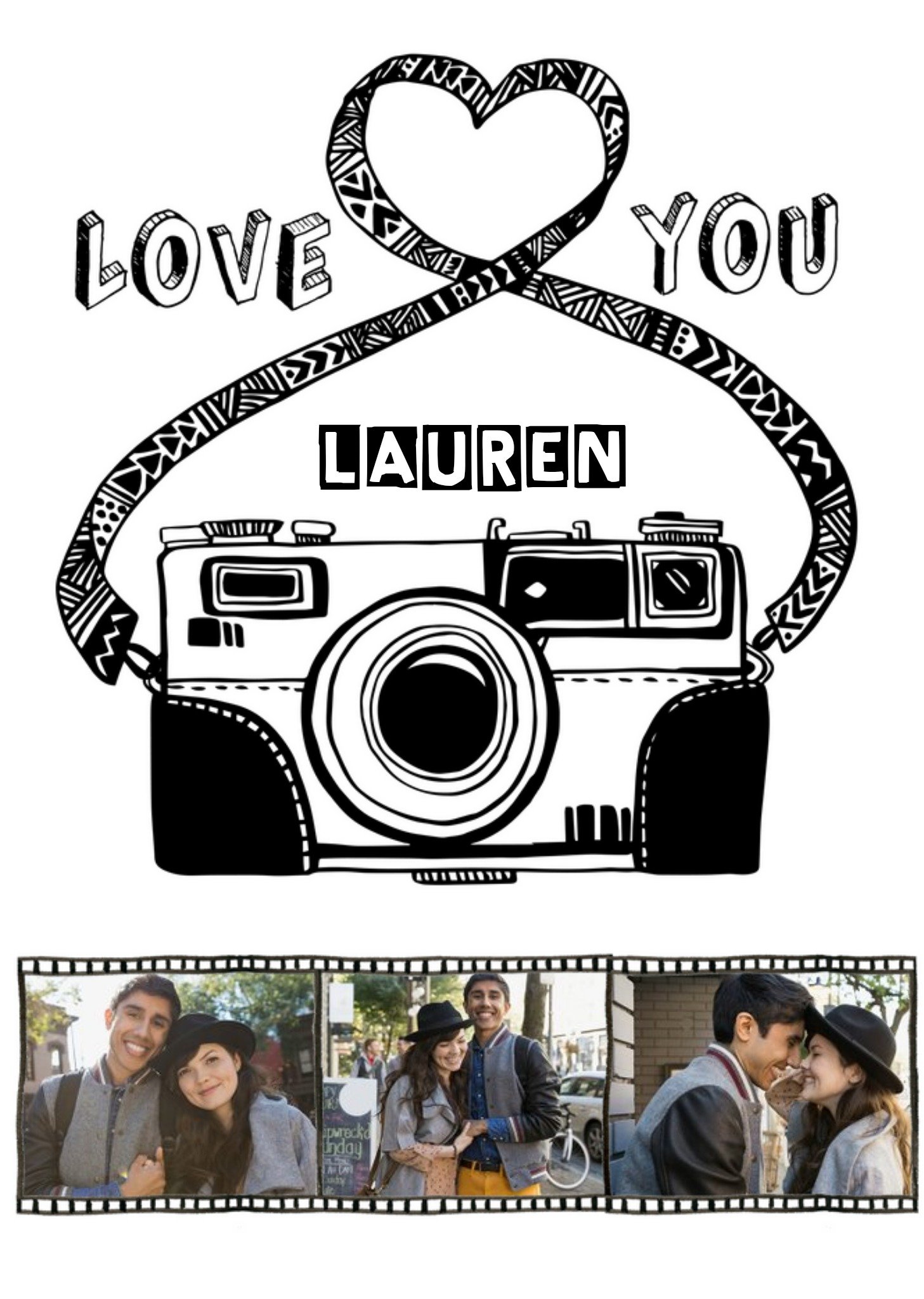 Camera Drawing Love You Photo Strip Card Ecard