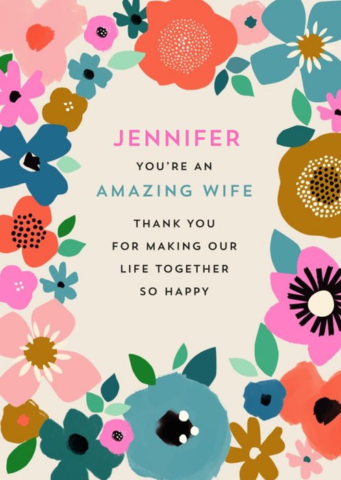 Floral Illustrated You're An Amazing Wife Birthday Card