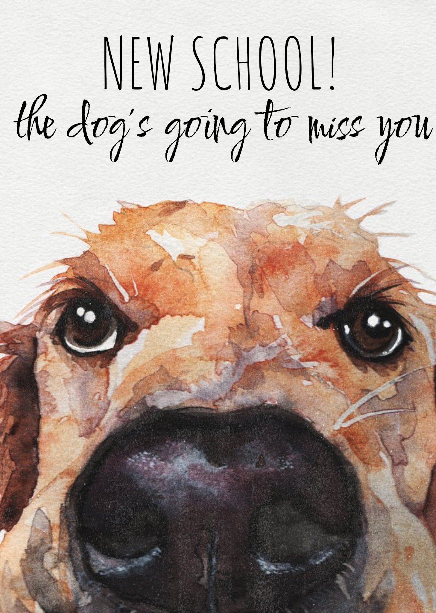 Cute Golden Labrador Watercolour Illustration Personalised New School Card Ecard