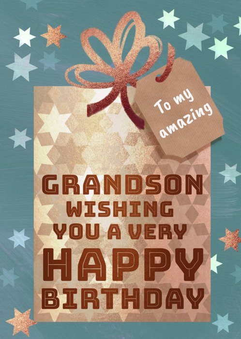Amazing Grandson Typographic Present Birthday Card | Moonpig