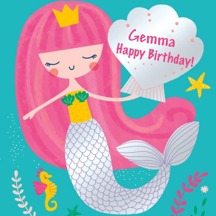 Cartoon Illustration Of A Mermaid Under The Sea Birthday Card